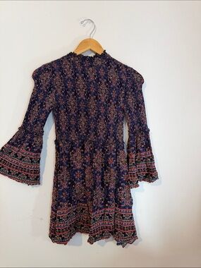 Aeropostale Navy Floral Smocked Long Sleeve Mini Dress